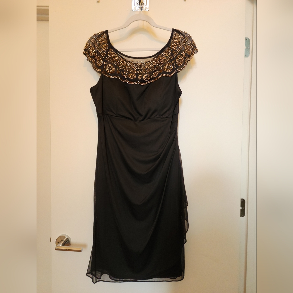 MSK Black Dress with Gold Beaded Neckline
